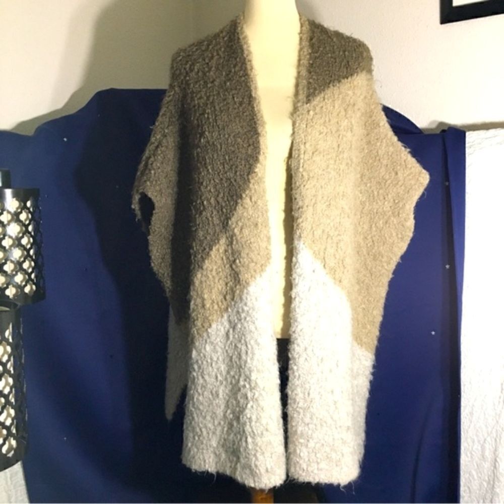 Zara Earth Tone Color Block Knit Italian Yard Poncho Cardigan Size M